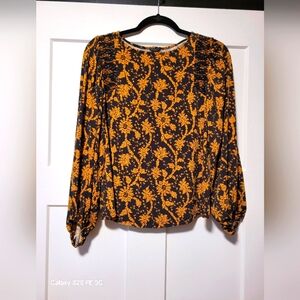 Ann Taylor Womens Long Sleeve Floral Peasant Top Sz Sp Fall Boho Romantic